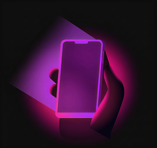 A phone glowing purple and pink in a hand